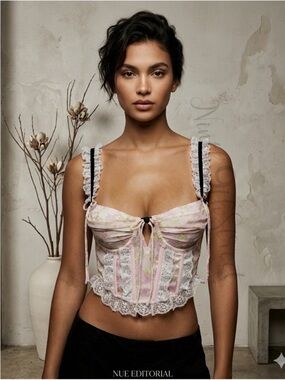 For Love & Lemons Winifred Floral Bustier Corset Top Pastel Lace Small NWT